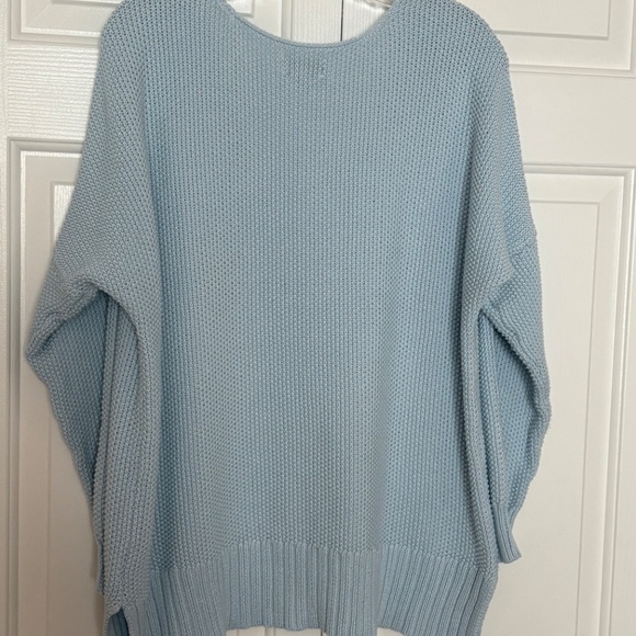 Light Blue, Baby Blue Lucky Brand Cotton-Blend Pullover V-Neck Sweater - Picture 2 of 8